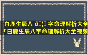 白鹿生辰八 🦅 字命理解析大全「白鹿生辰八字命理解析大全视频」